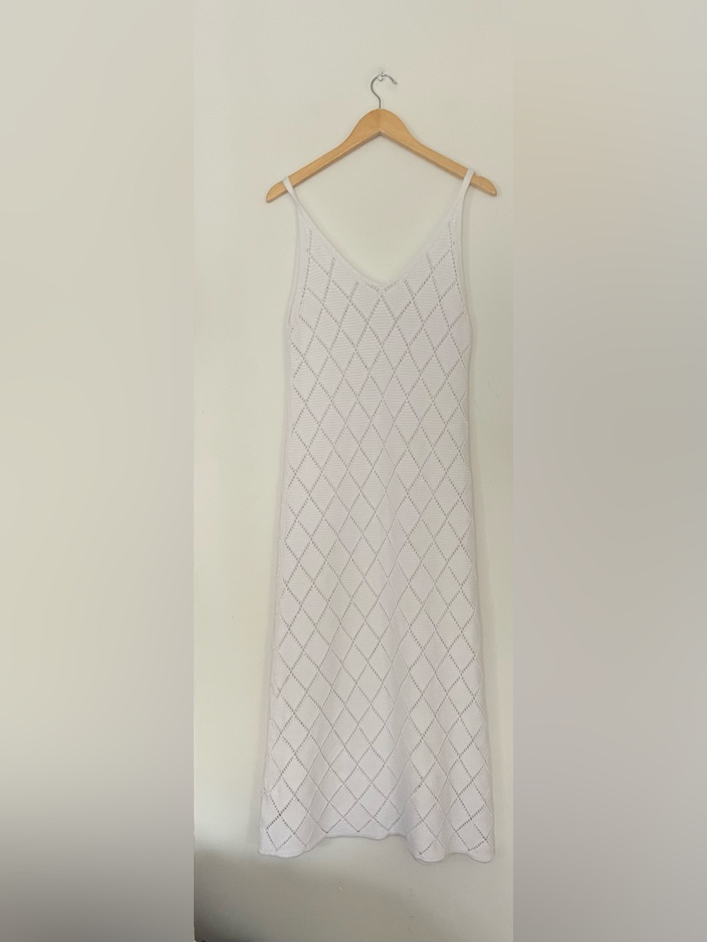 White Knit Midi Dress Cotton Textured Slip Dress Made in Canada Size S M - Picture 5 of 9